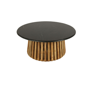 Mesa de centro moderna y contemporánea de lujo, diseño elegante, tapa de mármol negro, Base de madera de acacia, muebles de sala de estar hechos a mano - Product Image 4