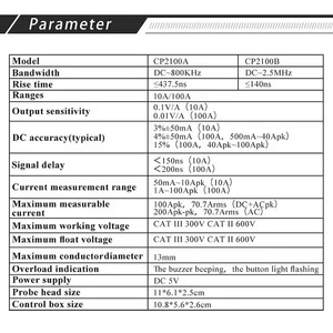 Micsig Digital CP2100B Oszilloskop mit AC/DC 100Apk 70.7Arms Strommessfühlängen 2.5MHz 10A/100A Maximaler Messbarer Strom - Product Image 6