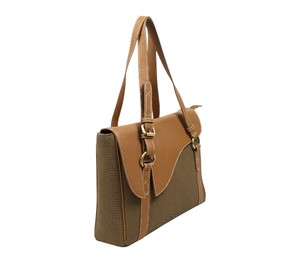 Elegant Brown Canvas and Caramel Leather Handbag for Women Chic <b>Tote</b> Shoulder Bag Ladies Fashion Purse for Office Daily Use - Product Image 2