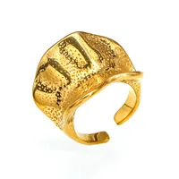 Cincin Terbuka Lebar Bertekstur Titik-Titik Tidak Beraturan, Cincin Perhiasan Jari Fashionable yang Dapat Disesuaikan dari Baja Tahan Karat