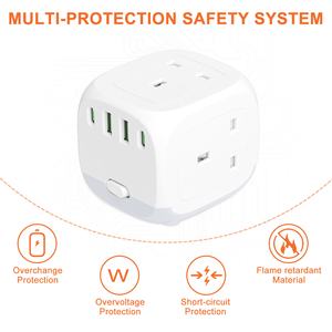 Multiprise britannique 3 prises 2 <span class=keywords><strong>USB</strong></span> 2 C rallonge de charge Alimentation haute qualité Type britannique <span class=keywords><strong>Powercube</strong></span> étendu - Product Image 2