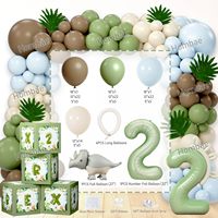 Décorations de ballons sur le thème de la jungle et des dinosaures personnalisées avec toile de fond, ballons en feuille d'aluminium numérotés, arche de ballons, boîtes et nappe