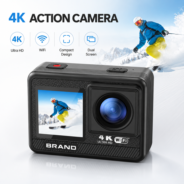 D8M Dual Screen 4K/1080p CMOS Action Camera Six-axis EIS MicroSD Support Waterproof 30m 2.0" Touch Screen Optional Case Included