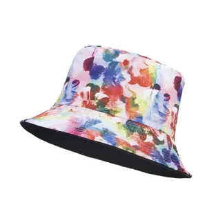 Avrupa satıyor küçük çiçek desen çift taraflı balıkçı şapka yaz açık seyahat güneş kremi siperlikli şapka gelgit havza şapka