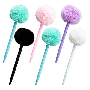 Leuke Pompom Balpen Pluizige Balpen Pluche Pen Macaron Kleur Balpen Voor Kantoor School Briefpapier