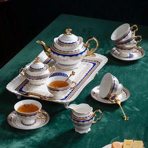 Service à café en céramique blanc et bleu doré de style européen pour le thé de l'après-midi, idéal pour les mariages - Vente en gros usine - Product Image 3