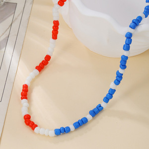 Beaded <b>Necklace</b> Red White <b>Blue</b> Color Clavicle Chain For Women Party Fashion Jewelry - Product Image 3