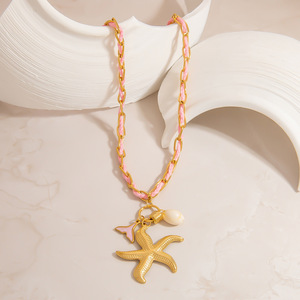 สแตนเลสสตีลสร้อยคอรูปปลาดาวหลายชั้นสีสันสดใสเครื่องประดับแฟชั่นสตรีของขวัญรูปตัว U จี้ XL31771 - Product Image 3