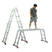 Échelle en aluminium polyvalente 4*3 marches avec charnières verrouillables, pieds antidérapants, échelle pliante légère pour l'entretien en atelier