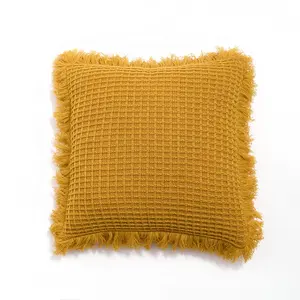 Thương Hiệu Waffle Kẻ Sọc Tassel Cushion Cover 45*45Cm Mềm Tay Crochet Bắc Âu Dễ Thương Trang Trí Nhà Sofa Giường Ghế Gối Bìa