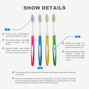Logotipo personalizado Varios colores Mango antideslizante Manual Cepillo de dientes desechable para adultos con abolladuras Protge Brosse - Product Image 3