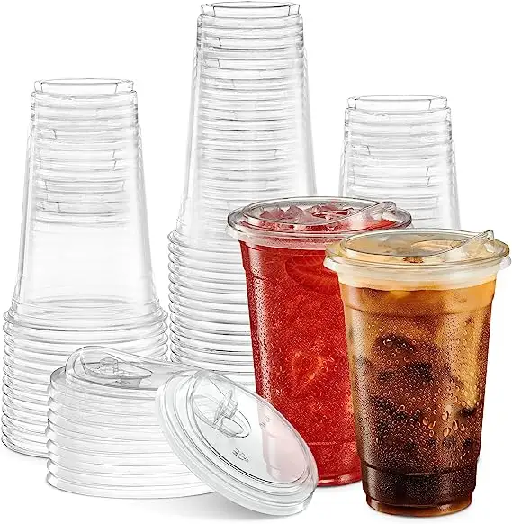 Cốc nhựa dùng một lần với nắp trong suốt sinh thái biểu tượng tùy chỉnh in rõ ràng PP Pet tùy chỉnh bong bóng trà ly