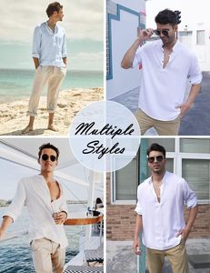 Camisa Henley de Lino de Manga Larga para Hombre - Cuello Alto, Estilo Casual para Playa, Otoño/Invierno, Corte Holgado y Transpirable - Product Image 6