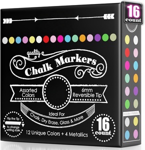 Marqueurs à craie - Pack de 16, pointes bille et ciseau de 6 mm - Stylos à craie - Encre effaçable sans poussière et marqueurs effaçables à <span class=keywords><strong>sec</strong></span> - <span class=keywords><strong>Pastel</strong></span> vibrant - Product Image 1
