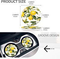 Porte-gobelet pour voiture, sous-verres en céramique motif citrons et fleurs, insert antidérapant avec poignée ergonomique, accessoires intérieurs auto