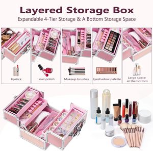 Travel Cosmetic Train <b>Case</b> with 4 Trays Compact <b>Makeup</b> Carry <b>Case</b> Organizer Make up Box for Nail Kits Beauty Accessories - Product Image 4