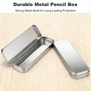 Custom logo <b>Empty</b> Metal Hinge Tin <b>Box</b> Small Rectangular Stationery <b>Box</b> Pen Storage Case - Product Image 4