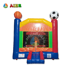 Château <span class=keywords><strong>gonflable</strong></span> sur le thème du sport avec décorations de basketball et de football, idéal pour les fêtes sportives d'enfants, la location d'événements et les jeux en plein air - Product Image 1