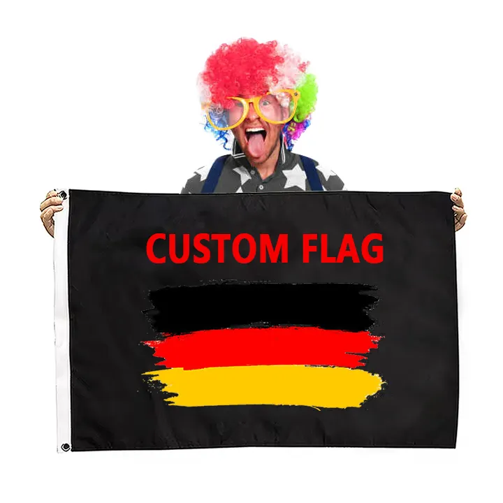 Drapeau blanc personnalisé 100% Polyester impression rouge bleu Logo 3 * 5ft ventilateurs de plein air applaudis la coupe européenne drapeau allemand