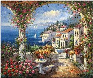 Toile d'art mural d'hôtel fait à la main, affiche un couteau lourd, <span class=keywords><strong>peinture</strong></span> à l'huile méditerranéen abstraite <span class=keywords><strong>paysage</strong></span> - Product Image 3