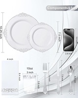 Ensemble de vaisselle jetable en plastique argenté de 175 pièces comprenant 50 assiettes à dessert et à dîner, 75 couverts, 25 gobelets de 10 oz, 25 serviettes