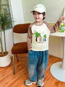 Nueva Camiseta de Manga Larga de Algodón para Niños, Absorbente de Humedad, con Estampado de Dibujos Animados a Rayas, Moderna, de una Sola Pieza - Product Image 5