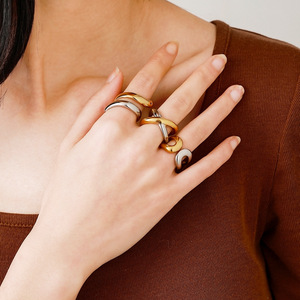 Stainless Steel <b>Ring</b> Geometric X-Shaped Double Band Women's Fashion Jewelry Gift - Product Image 2