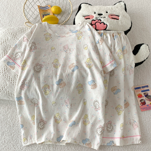 Pijamas térmicos de verano de manga corta con cuello redondo para <span class=keywords><strong>mujer</strong></span>, pantalones cortos de algodón con nubes, pijamas de celebridades de Internet INS de dibujos animados dulces - Product Image 2