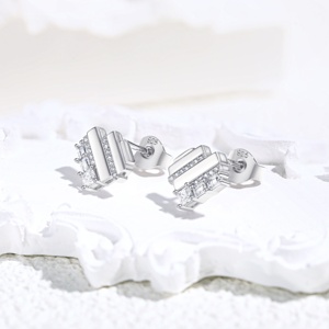 Custom Factory In Stock 925 <b>Sterling</b> <b>Silver</b> Charm Minimalist Design Cubic Zirconia Earrings <b>Stud</b> Fine Fashion Jewelry for Women - Product Image 4