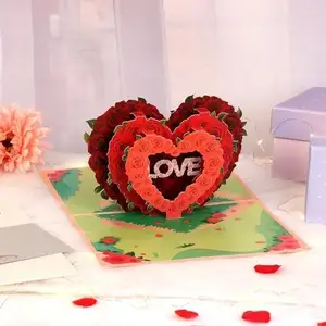 2024 sevgililer günü büyük ölçekli üç boyutlu aşk çelenk Pop-Up tebrik zarflı kart ambalaj ve baskı ürün