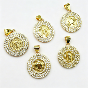 Collier Bohème Coloré à Perles avec Pendentif Rond en Zircon Doré et Motifs Vierge <span class=keywords><strong>Marie</strong></span>, Cœur et Étoile pour Cadeau Religieux Quotidien - Product Image 6