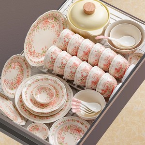 Juego de Vajilla de Cerámica Floral Vintage al por Mayor, Platos de Porcelana Crema con Flores Rosas, Personalizables para Minoristas - Product Image 2