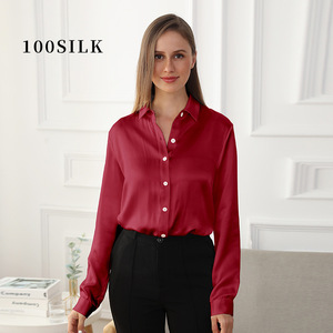 Camicia in <span class=keywords><strong>raso</strong></span> di seta pura stile di lusso camicetta di seta a maniche lunghe da <span class=keywords><strong>donna</strong></span> 100% camicia di seta di gelso - Product Image 3