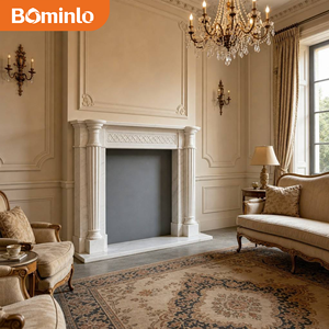 Cheminée en marbre blanc de style provincial français avec <span class=keywords><strong>frise</strong></span> en treillis diamanté et colonne cannelée pour salon élégant et hôtel de charme - Product Image 4
