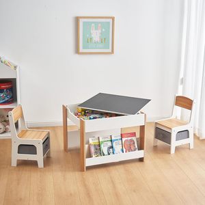 <span class=keywords><strong>Kids</strong></span> Table Chair Set 4-em-1 Gaveta De Armazenamento De Mesa Da Criança Estante Destacável Mesa De Atividade Ajustável De Madeira Moderna - Product Image 3
