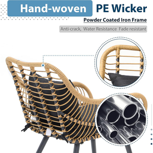 Ensemble de <span class=keywords><strong>2</strong></span> chaises de salle à manger en rotin d'extérieur avec coussins, accoudoirs, cadre en fer pour balcon, véranda, pelouse et jardin - Product Image 4