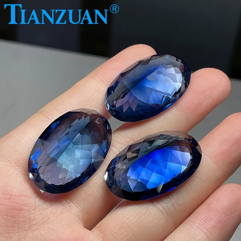 22*35mm 76ct Natural cut dark blue oval shape synthetic Sapphire corundum gem stone for jewelry making