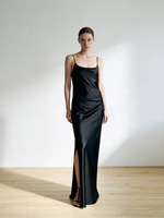 Robe midi en acétate importé haute couture, style célébrité sexy dos nu, bretelles spaghetti, fente en cristal, exquise OEM, printemps été