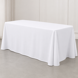 Wholesale White Rectangle Polyester <b>Tablecloth</b> Solid Color Hemmed Edge Banquet Catering Event Table Linen - Product Image 1