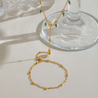 Pulsera de Dedo de Turquesa Chapada en Oro de 18K, Acero Inoxidable Hipoalergénico, Diseño de Corazón, Resistente al Agua