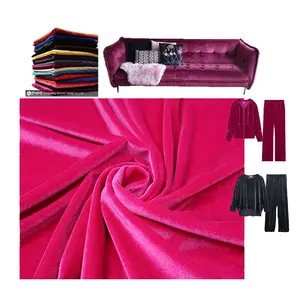 Vente en gros hometextile velours canapé tissu polyester élastique mode soie velours tissu rouge rose stretch coréen velours pour vêtements