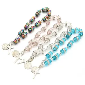 Fashion Women's Accessories Multicolor Crystal Beaded with Christian Cross for Catholic Rosary Bracelet Bracelet