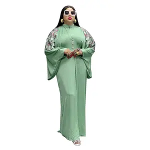 Musulmán Comercio exterior mujeres de talla grande moda señoras Casual bordado largo islámico árabe turco Abaya túnica con Hijab