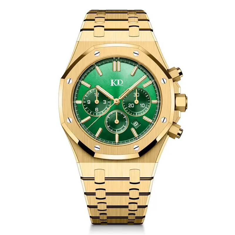 Green Face Custom Logo Watches Luxury Business Relojes Hombre Men's Chronograph Watches