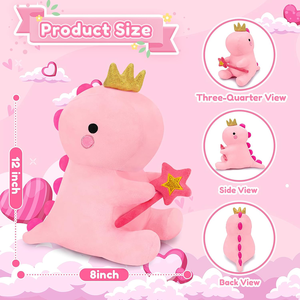 Juguetes de Peluche de Dinosaurio con Corona, Certificados por ASTM y CPSIA, con Varita de Hada Rosa, Peluches de Dinosaurio para Regalo de Cumpleaños de Bebé - Product Image 3