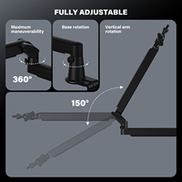 Support de microphone à profil bas en stock, bras rotatif à 360° réglable, robuste et durable en alliage d'aluminium, gestion des câbles dissimulée