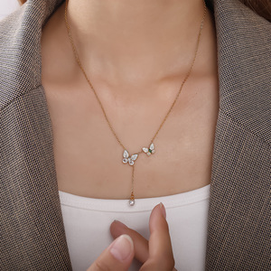 Collier pendentif cœur double couche européen et américain en acier inoxydable plaqué or 18 carats pour femme, bijou cadeau - Product Image 4