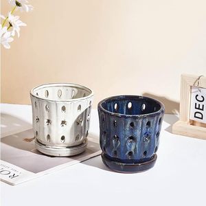 <span class=keywords><strong>Vasi</strong></span> di orchidea con fori piattini attaccati 2 pezzi piccoli <span class=keywords><strong>vasi</strong></span> in ceramica <span class=keywords><strong>per</strong></span> il <span class=keywords><strong>rinvaso</strong></span>, piantatrice di <span class=keywords><strong>orchidee</strong></span> in ceramica decorativa con foro - Product Image 3