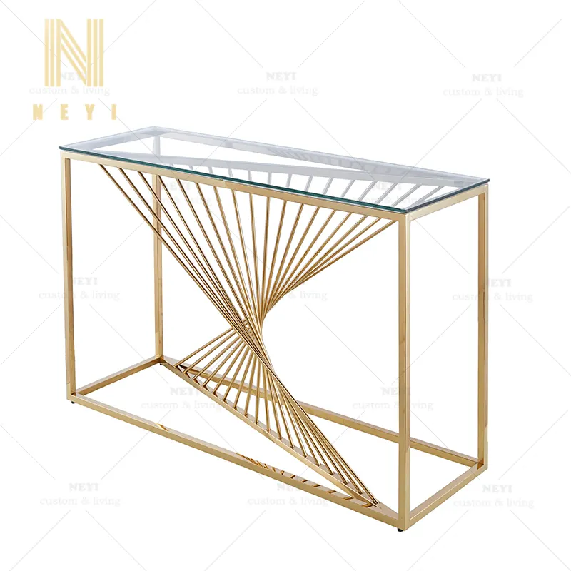 CT555 Contemporary Modern Design Luxury Stainless Steel French Style Gold Mirrored Glass Hobby Console Table Furniture
