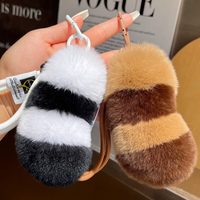 Porte-clés en peluche tendance et moelleux, en vraie fourrure de lapin Rex, motif queue de tigre, mignon, pendentif pour clés de voiture, sacs et sacs à main, cadeau de dessin animé